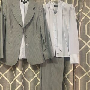 Kasper Gray Pinstripe Women's Pantsuit with Lavender Blouse